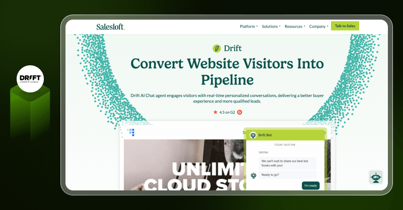 Drift AI chatbot interface for conversational marketing and lead generation on websites