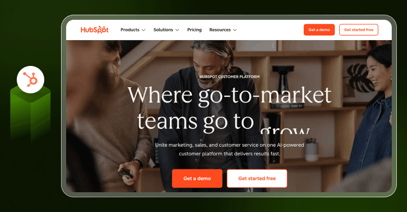 HubSpot AI chatbot and CRM platform interface showing marketing automation and customer support tools
