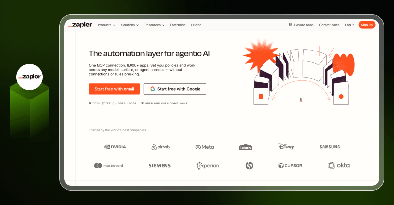Zapier AI chatbot automation platform interface showing workflow automation and app integrations for businesses